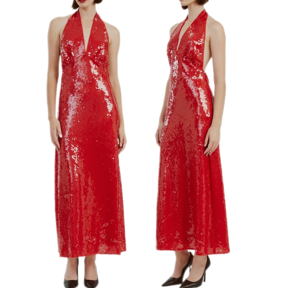 🔥Bardot Freja Sequin Open Back Halter Maxi Dress